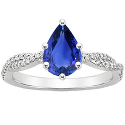 Pear Solitaire Ring Blue Ceylon Sapphire With Accents Gold 5.50 Carats