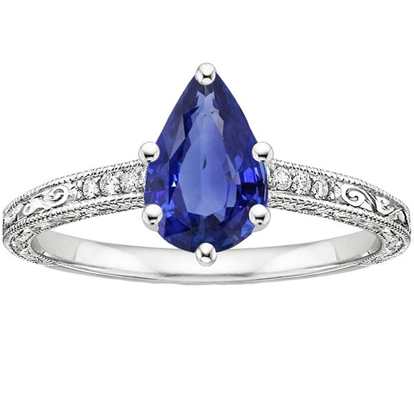 Sparkling Unique Vintage Style Diamond Anniversary Ring Gold Blue Sapphire