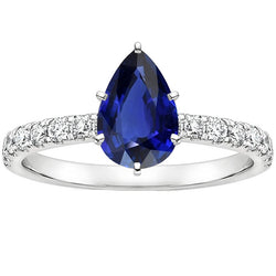 Solitaire Ring Pear Blue Sapphire Pave Set Natural Earth Mined Diamond Accents 5.25 Carats