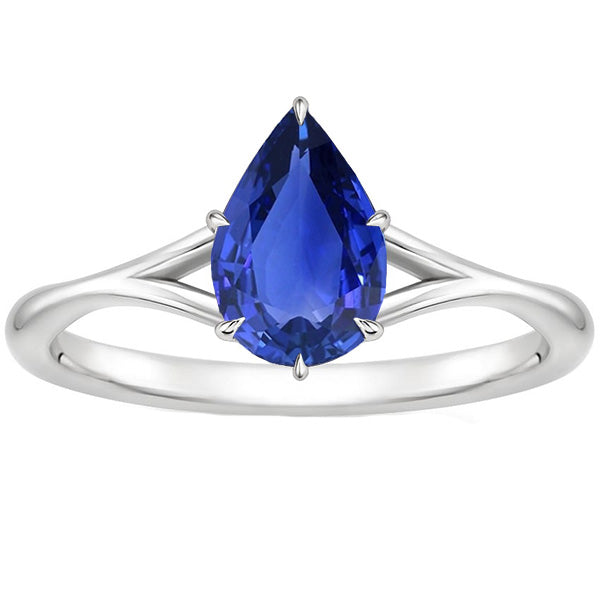 New Best LAdies FAncy Solitaire Ring Split Shank Pear Cut Blue Sapphire
