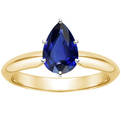 Solitaire Ring Two Tone Pear Ceylon Sapphire 3 Carats