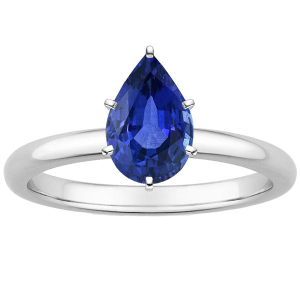 New Stylish Solitaire Blue Sapphire Ring Pear Cut  White Gold