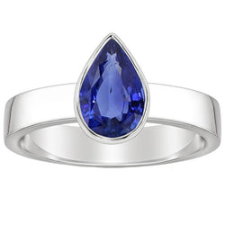 Solitaire Bezel Set Gents Ring Pear Cut Blue Sapphire 2.50 Carats