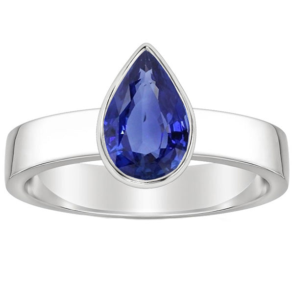 Solitaire Bezel Set Gents Ring Pear Cut Blue Sapphire 2.50 Carats