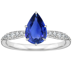 Solitaire Ring With Accents Pear Cut Blue Sapphire & Diamonds 5 Carats