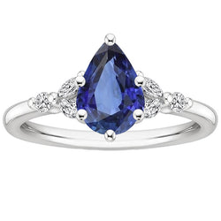 Solitaire Accents Ring Pear Blue Sapphire & Natural Earth Mined Diamonds 4.75 Carats