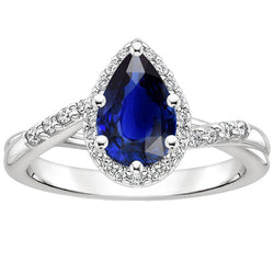 Engagement Ring Twist Style Pear Blue Sapphire & Natural Earth Mined Diamonds 5 Carats