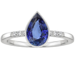 Halo Bezel Set Ring Pear Sri Lankan Sapphire & Natural Earth Mined Diamonds 2.50 Carats