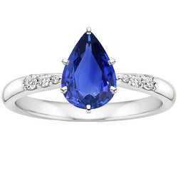 Solitaire With Accents Ring Pear Ceylon Sapphire & Natural Earth Mined Diamonds 4 Carats