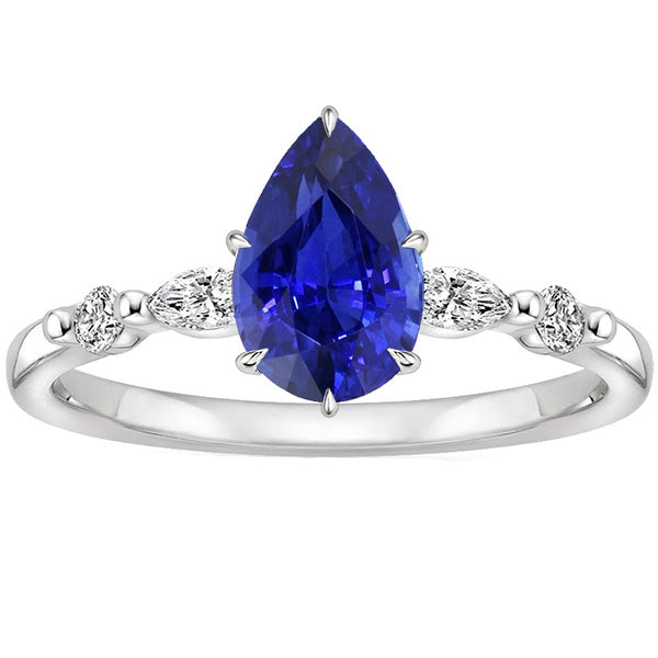  Lady’s Brilliant Engagement  Solitaire Ring With Accents Pear Sri Lankan Sapphire