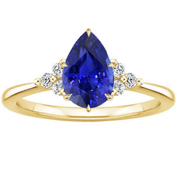 Solitaire Accents Ring Pear Blue Sapphire & Natural Earth Mined Diamonds 3.50 Carats