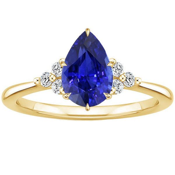  Lady’s Brilliant Engagement  Solitaire Accents Ring Pear Blue Sapphire & Diamonds