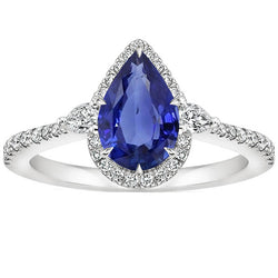 Halo Ring Pear Cut Sri Lankan Sapphire & Natural Earth Mined Diamonds 5.25 Carats