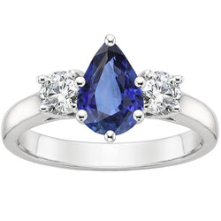 3 Stone Anniversary Ring Pear Ceylon Sapphire & Diamonds 4.50 Carats
