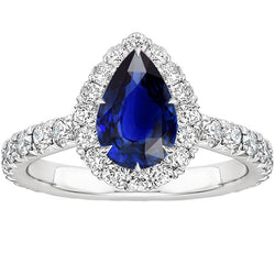 Halo Anniversary Ring Pear Sri Lankan Sapphire & Natural Earth Mined Diamonds 4.50 Carats