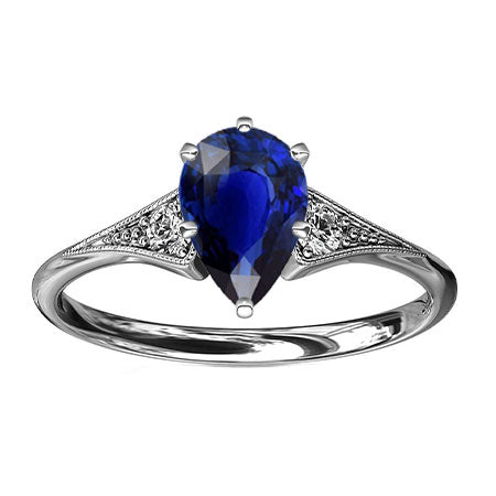 Three Stone Pear Blue Sapphire & Diamond Ring