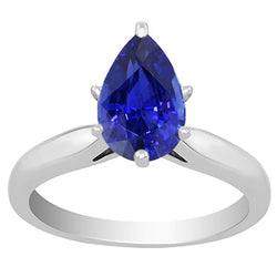 Blue Sapphire Solitaire Ring 2 Carats 4 Prong White Gold 14K Jewelry