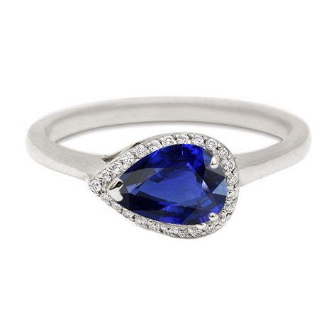 Gemstone Halo Sapphire Ring Pear Cut  Sparkling Unique Lady’s 