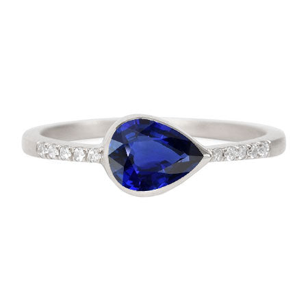 Sparkling Unique Lady’s Pear Sapphire Ring With Accents Bezel Set