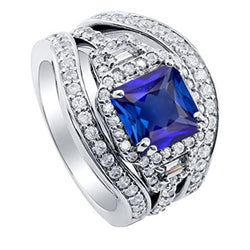 Halo Radiant Sapphire Natural Earth Mined Diamond Engagement Ring With Jacket 4.50 Carats