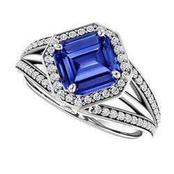 Diamond Halo Emerald Sapphire Engagement Ring Split Shank 4.50 Carats