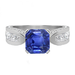 Asscher Sapphire Gemstone Ring Princess Diamonds Channel Set 4 Carats