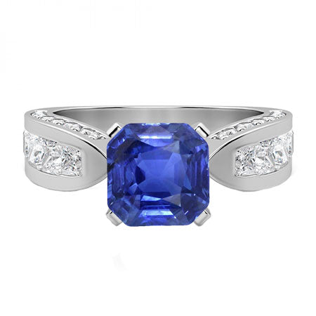 Princess Diamond Asscher Sapphire Ring