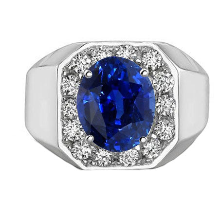  Halo Oval Blue Sapphire Men_s Ring