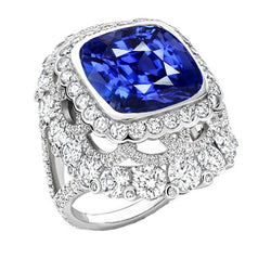 Cushion Sapphire Diamond Halo Ring Bezel Set 6 Carats Gold Split Shank