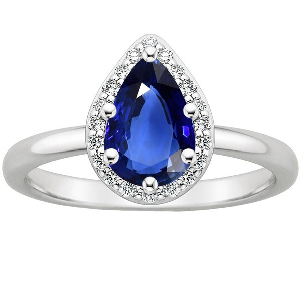 Best Amazing Stylish womans Halo Ring Pear Sri Lankan Sapphire & Diamonds