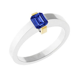 Two Tone Solitaire Ring 1 Carat Blue Sapphire Emerald Cut Gold Jewelry