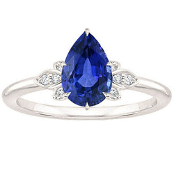 Blue Sapphire Diamond Anniversary Ring 2 Carats Pear Cut Prong Set New