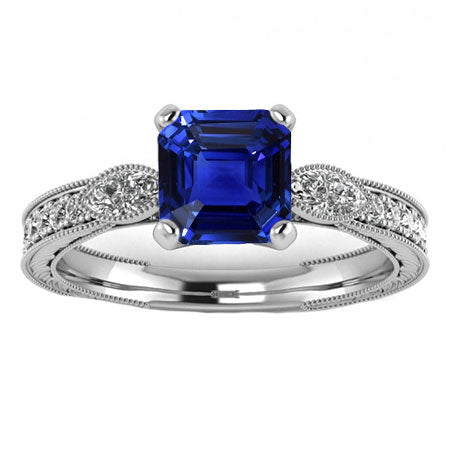 Vintage Style Gemstone Ring Asscher Sapphire