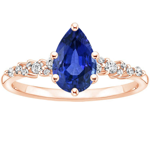 Best Amazing Stylish womans Solitaire With Accents Ring Pear Blue Sapphire & Diamonds