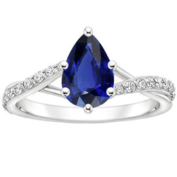 Engagement Ring Split Shank Pear Blue Sapphire & Diamonds 3.25 Carats