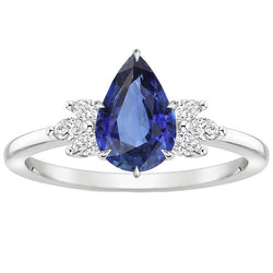 Solitaire Blue Sapphire Ring Pear Cut With Natural Earth Mined Diamond Accents 5 Carats