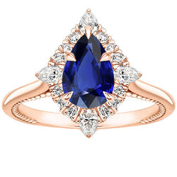 Halo Pear Cut Engagement Ring Blue Sapphire & Natural Earth Mined Diamonds 4 Carats
