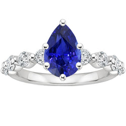 Gemstone Ring Pear Sri Lankan Sapphire & Diamond Accents 4 Carats