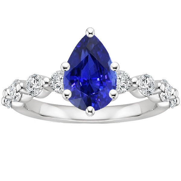 New Amazing Gemstone Ring Pear Sri Lankan Sapphire & Diamond Accents