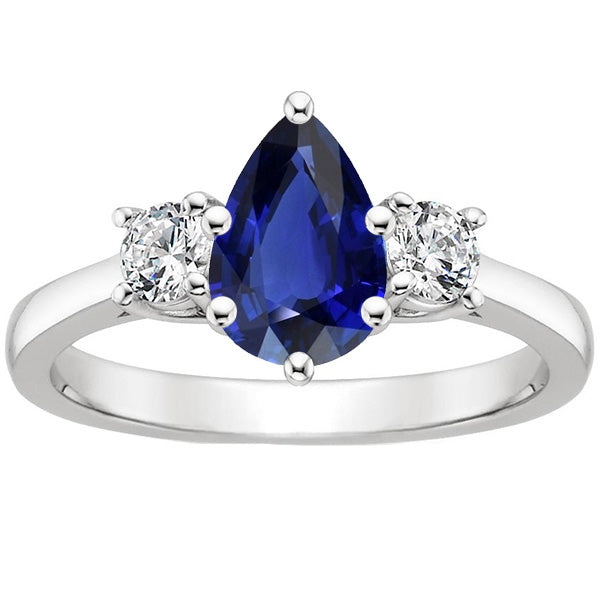New Amazing Stylish Round Diamond 3 Stones Ring Pear Cut Ceylon Sapphire