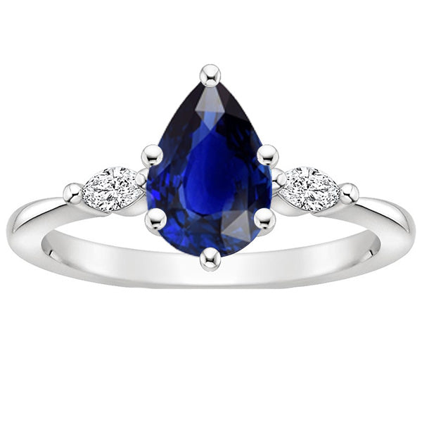 Best Stylish Marquise Diamond Three Stone Ring Pear Ceylon Sapphire