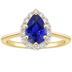 Halo Anniversary Ring Pear Ceylon Sapphire & Natural Earth Mined Diamonds 3.50 Carats