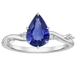 Women's Sapphire Ring Pear With Marquise Natural Earth Mined Diamond Accents 4.50 Carats