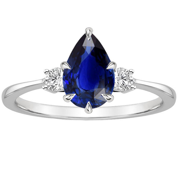Fancy  Unique Lady’s   Three Stone Anniversary Ring Pear Blue Sapphire & Diamonds