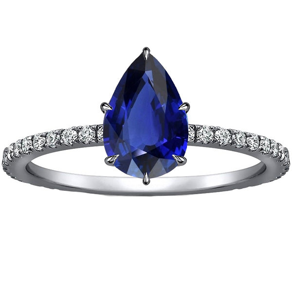 White Gold Sparkling Unique Lady’s   Solitaire Ring Blue Sapphire With Diamond Accents