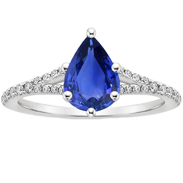 Solitaire Lady’s  Round Anniversary  Blue Sapphire Ring & Diamond Accents Split Shank