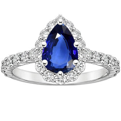 Halo Engagement Ring Blue Sapphire & Diamonds 5.50 Carats