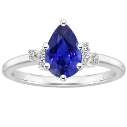 Solitaire Ring Pear Blue Sapphire With Round Natural Earth Mined Diamond Accents 5 Carats
