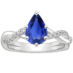 Solitaire Natural Earth Mined Diamond Ring With Accents Pear Blue Sapphire 4.75 Carats