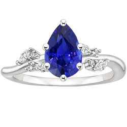 Solitaire Blue Sapphire Ring With Natural Earth Mined Diamonds Accents 3.50 Carats